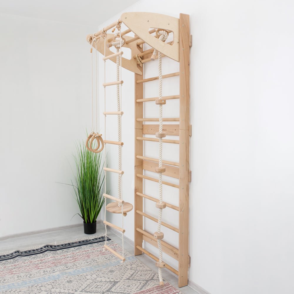 Swedish wall – with optional climbing and gym accessories - The Nurturing Nook
