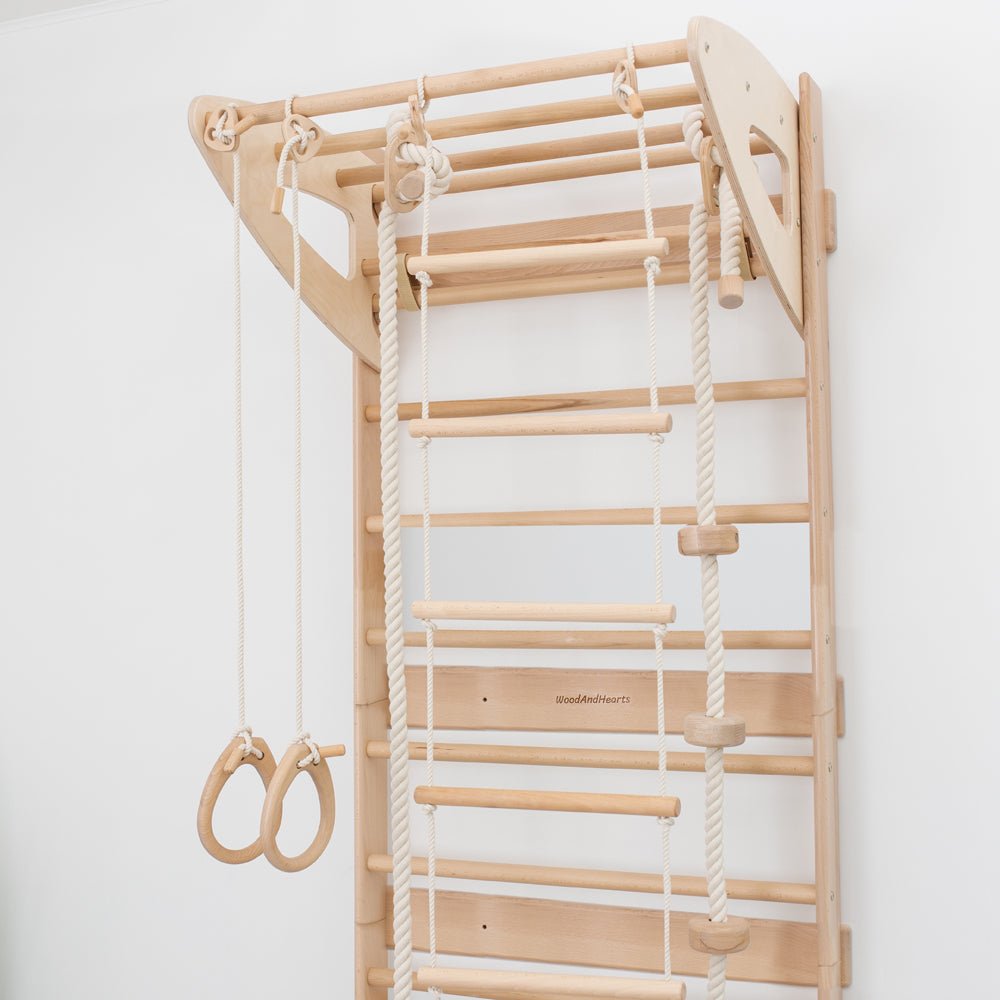 Swedish wall – with optional climbing and gym accessories - The Nurturing Nook