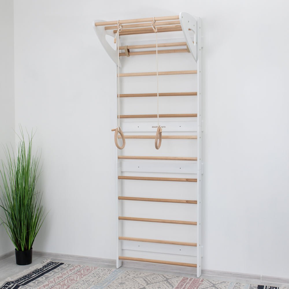 Swedish wall – with optional climbing and gym accessories - The Nurturing Nook