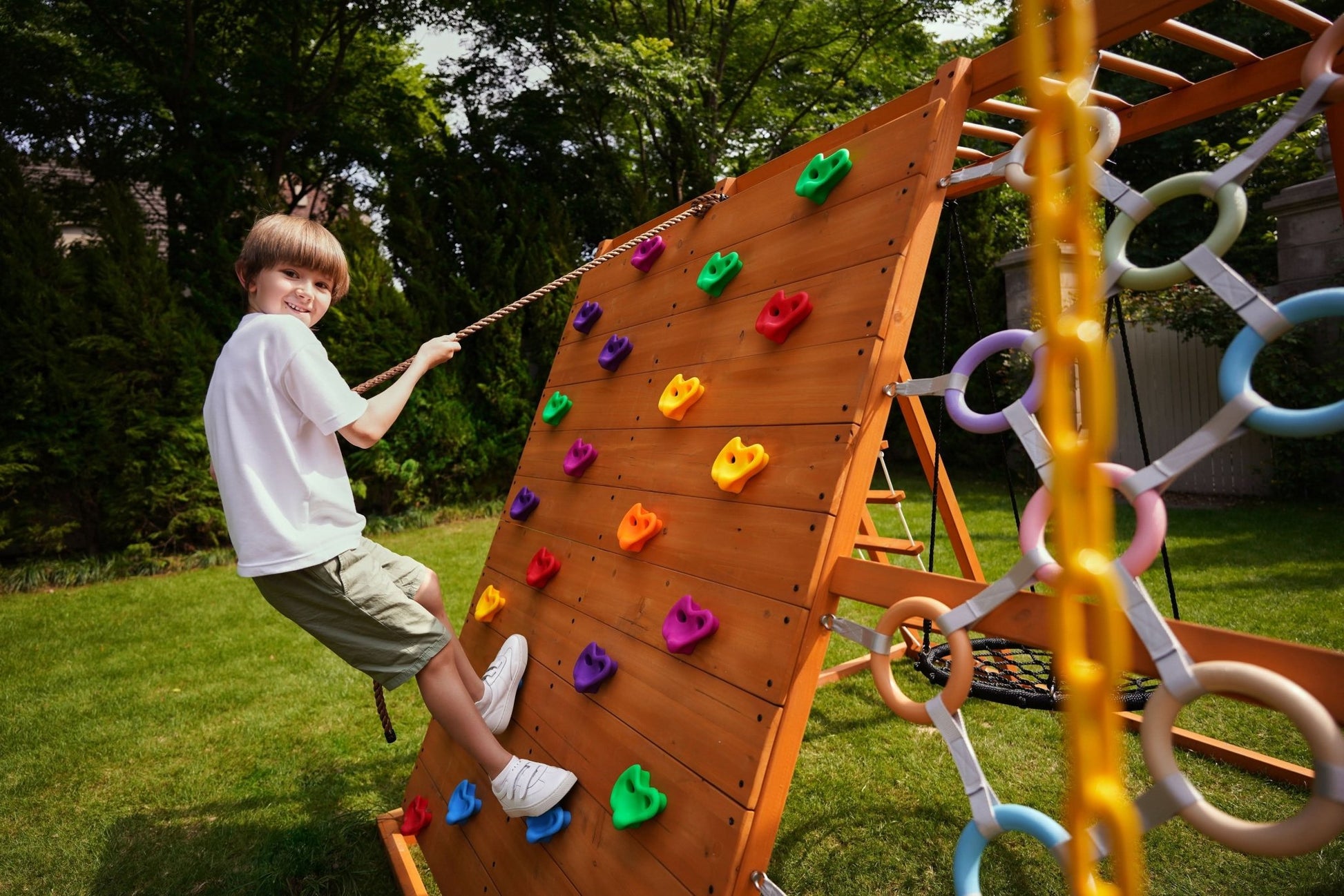 Sycamore - Backyard Ultimate Climbing Set with 2 Swings And Trapeze Bar - The Nurturing Nook