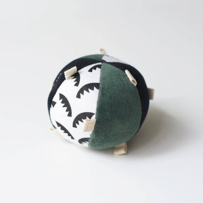 Organic taggy ball with rattle – jungle leaves baby rattle