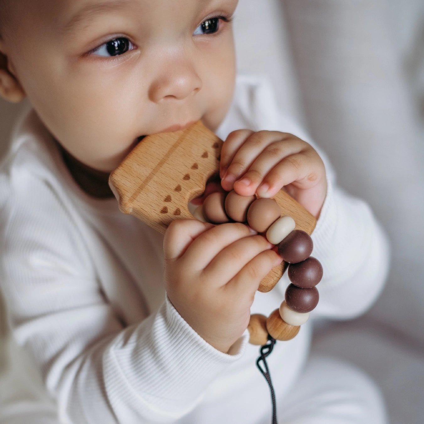 Teether / Silicone & Wood Teething Ring / Coffee Cup Neutral - The Nurturing Nook