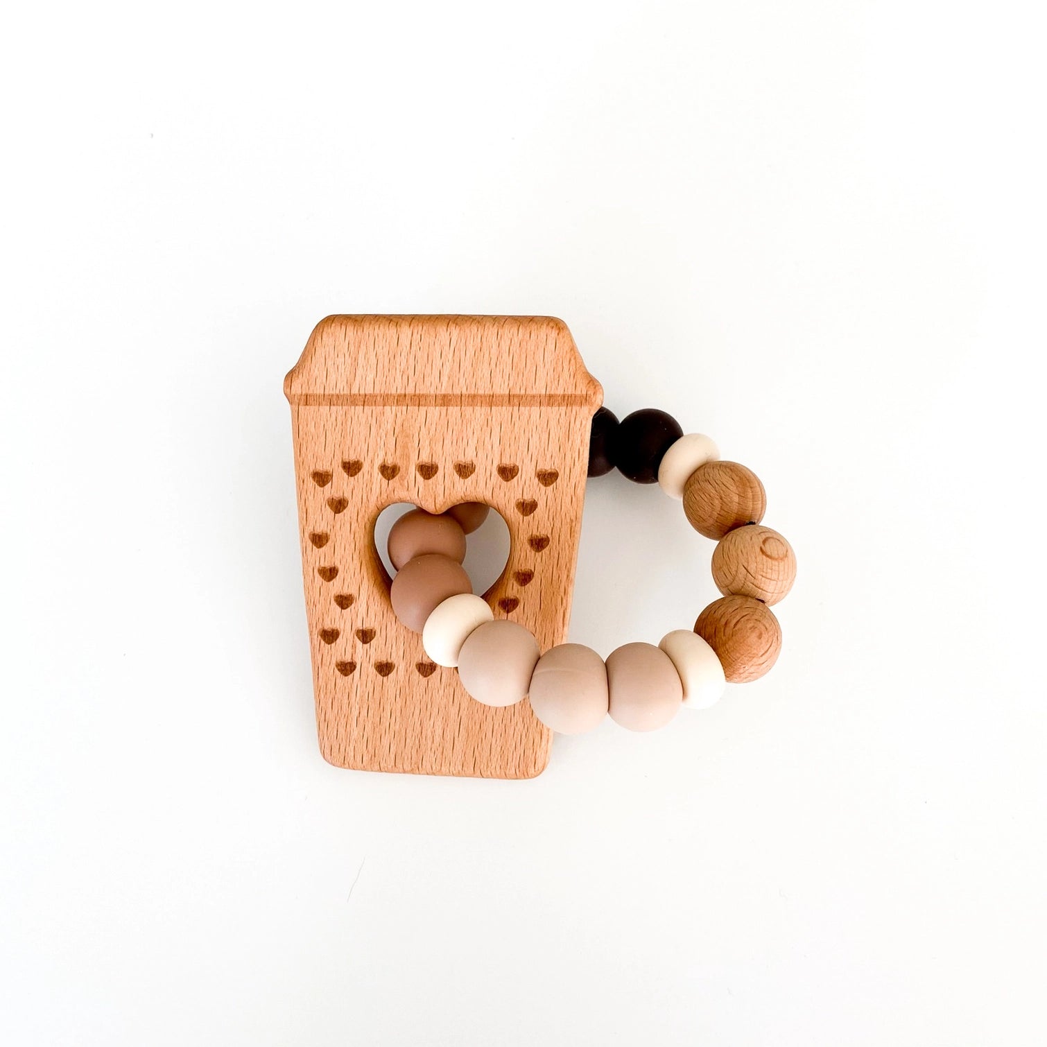 Teether / Silicone & Wood Teething Ring / Coffee Cup Neutral - The Nurturing Nook