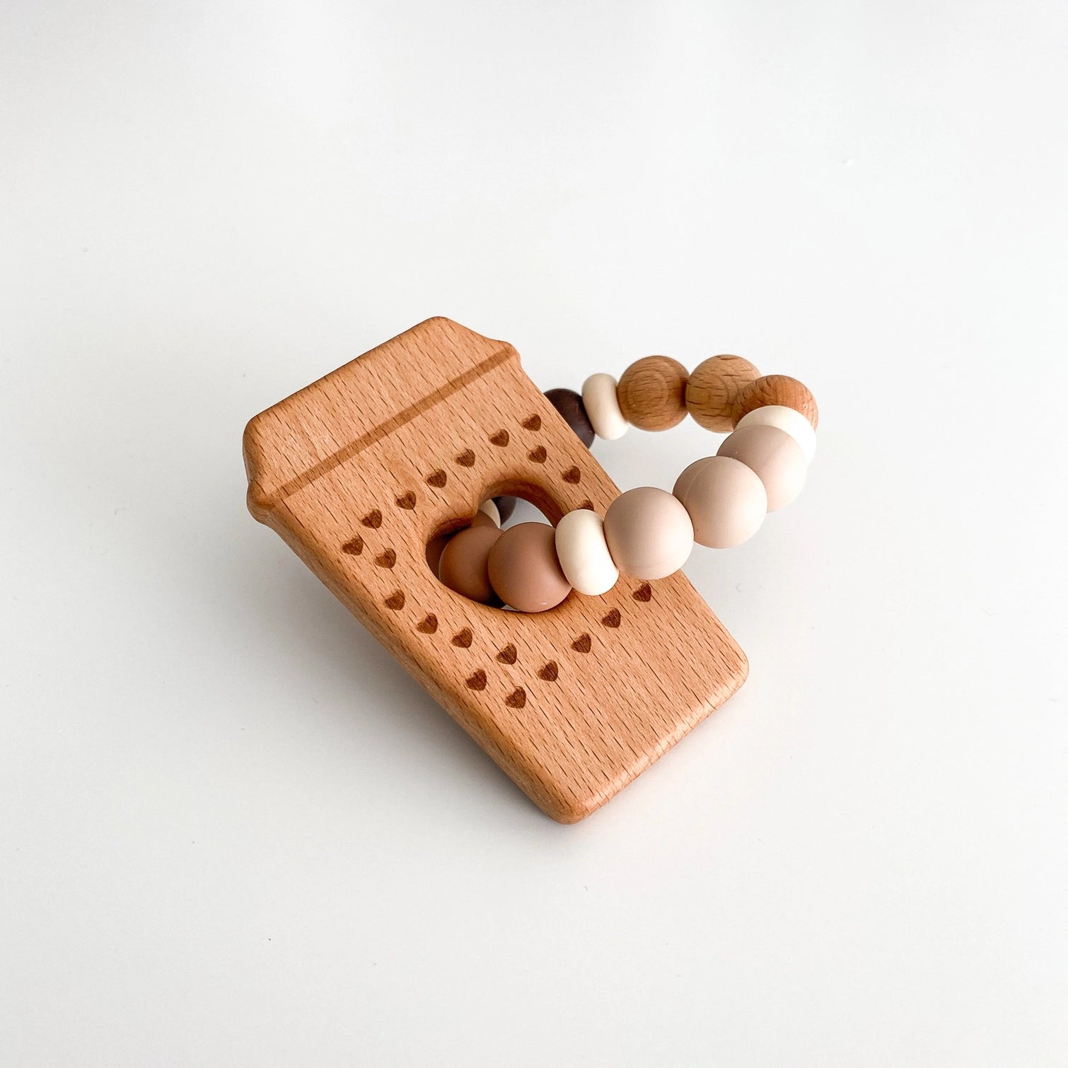 Teether / Silicone & Wood Teething Ring / Coffee Cup Neutral - The Nurturing Nook