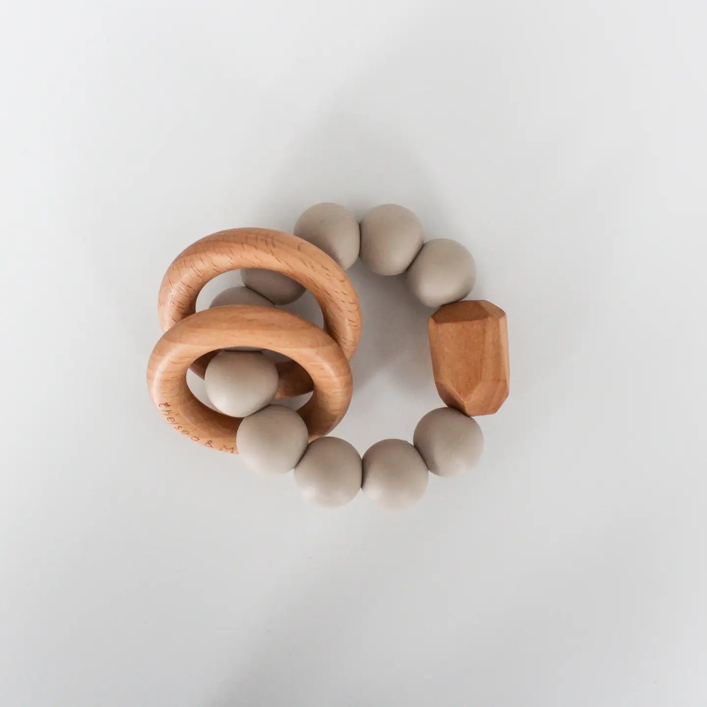Teething Silicone Rattle with Wooden Rings - The Nurturing Nook