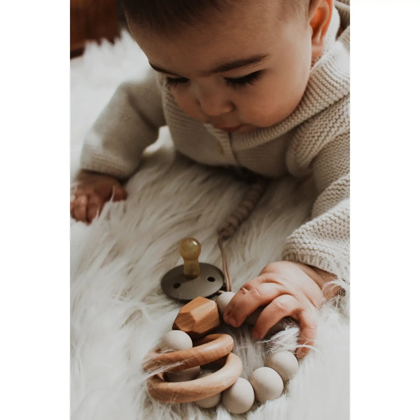 Teething Silicone Rattle with Wooden Rings - The Nurturing Nook