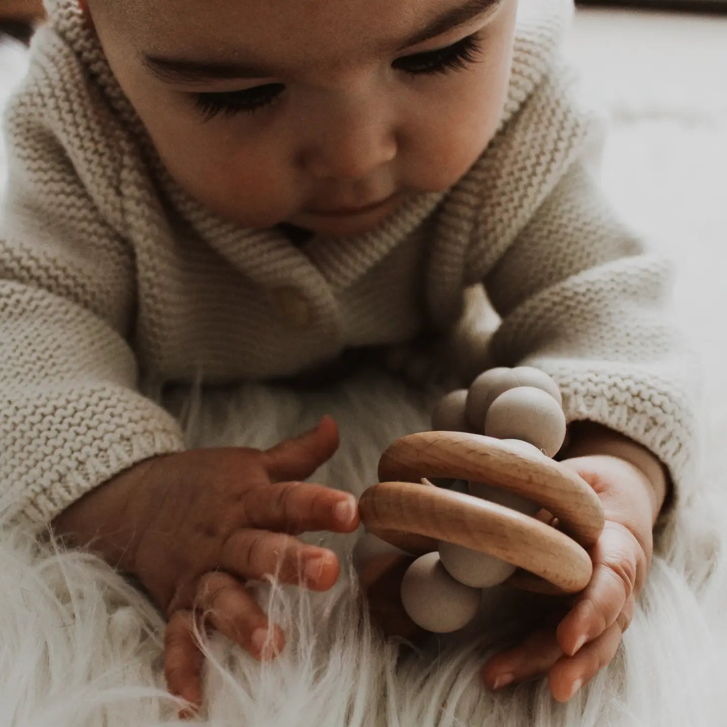 Teething Silicone Rattle with Wooden Rings - The Nurturing Nook