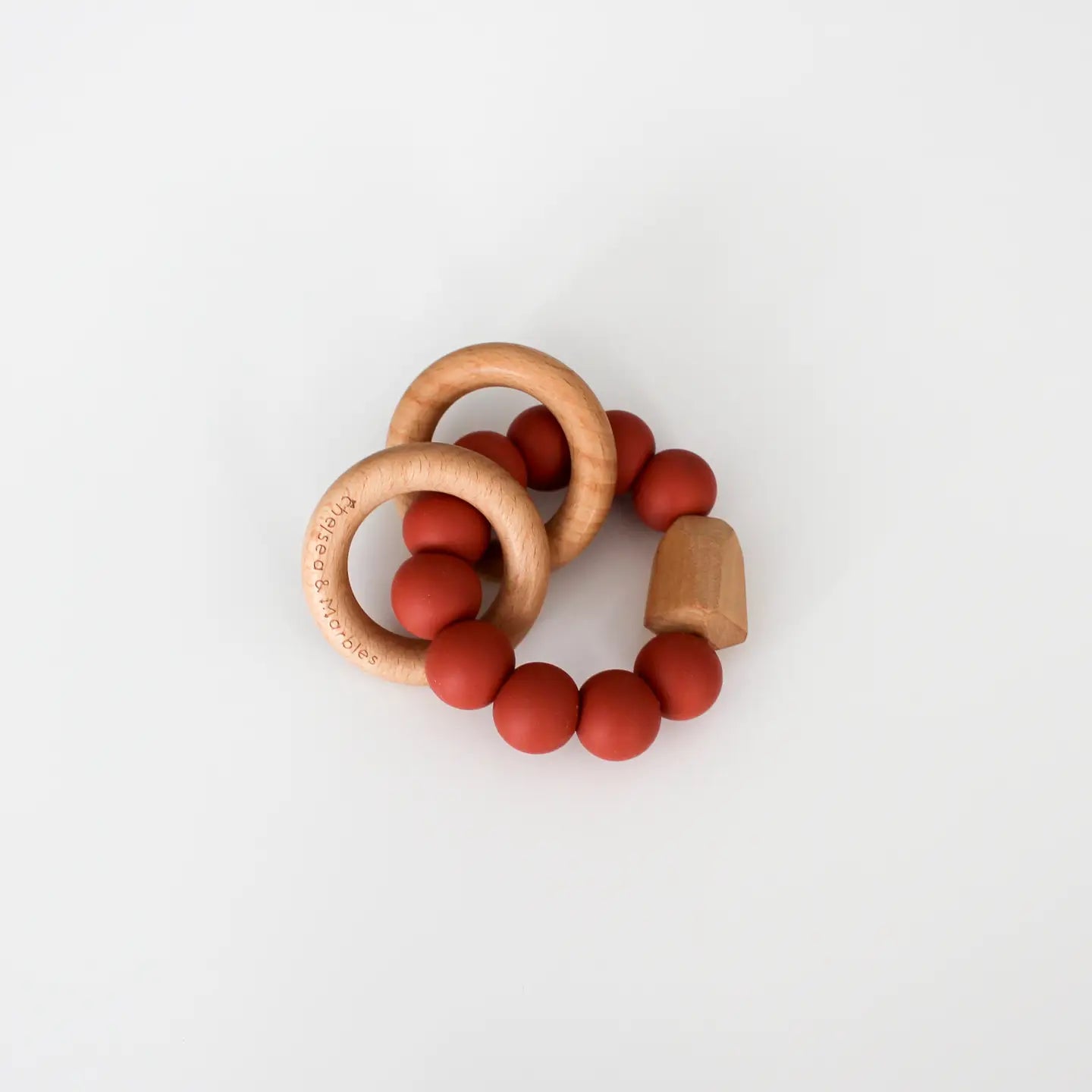 Teething Silicone Rattle with Wooden Rings - The Nurturing Nook