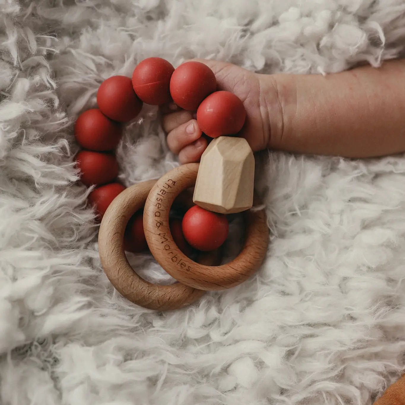 Teething Silicone Rattle with Wooden Rings - The Nurturing Nook
