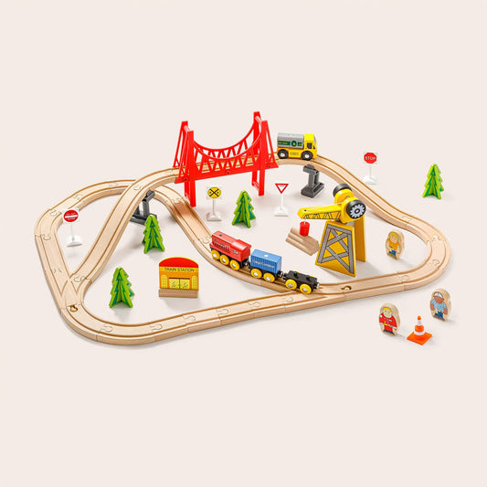 Tiny Land® crane train set – 55 - piece wooden railway with working crane - The Nurturing Nook