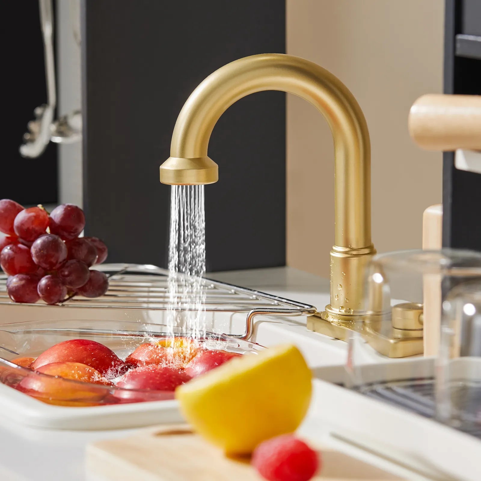 Tiny Land® Iconic Aqua Kitchen with Real - Flow Water System - Black - The Nurturing Nook