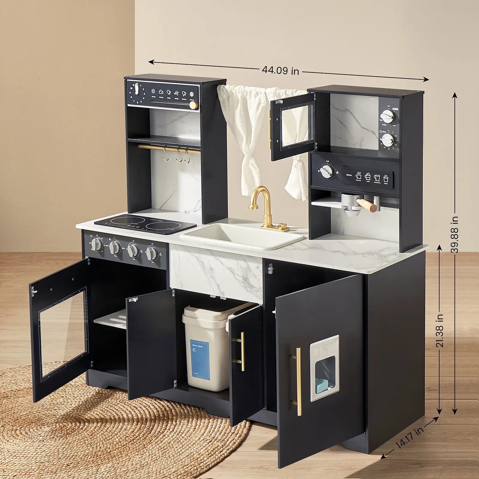 Tiny Land® Iconic Aqua Kitchen with Real - Flow Water System - Black - The Nurturing Nook