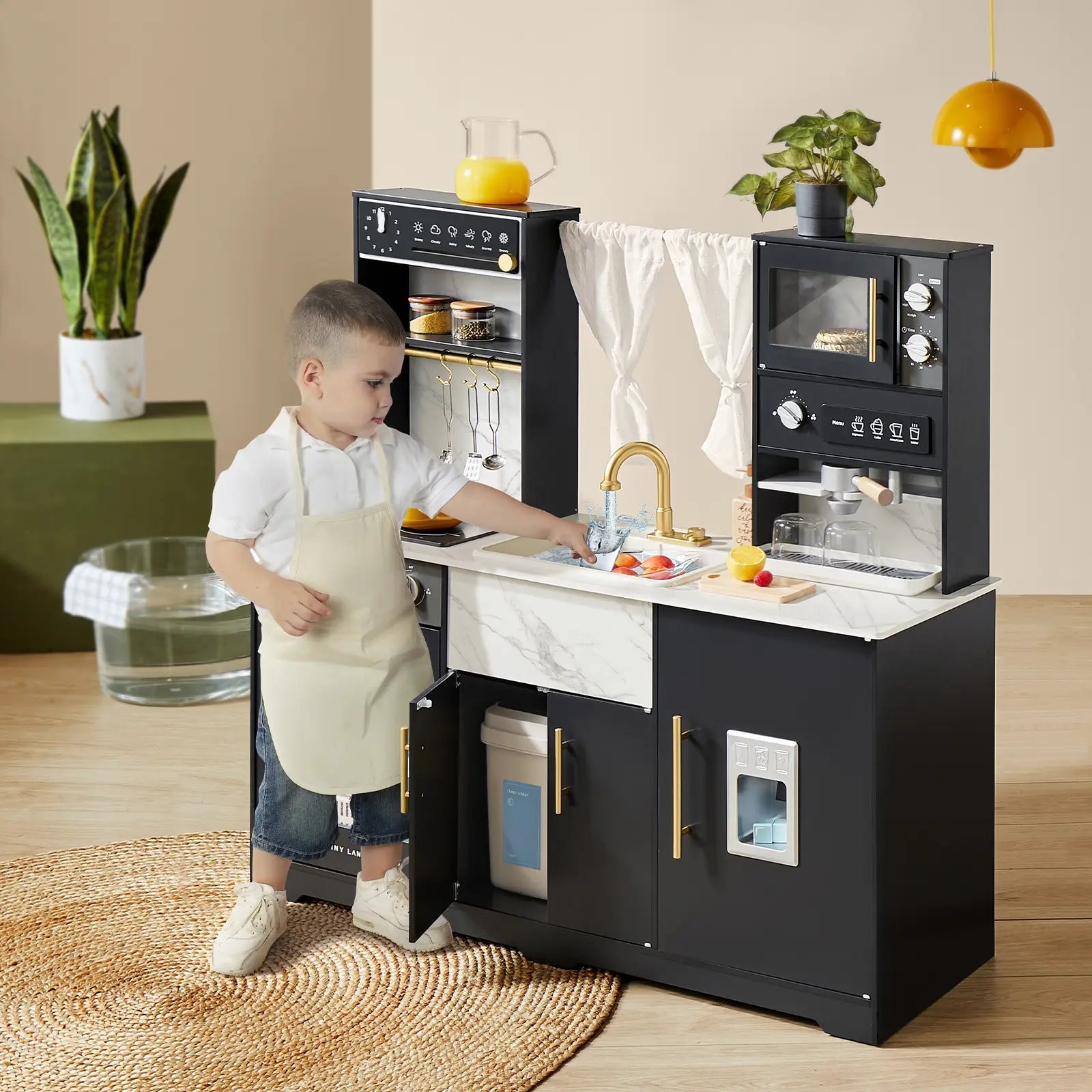 Tiny Land® Iconic Aqua Kitchen with Real - Flow Water System - Black - The Nurturing Nook