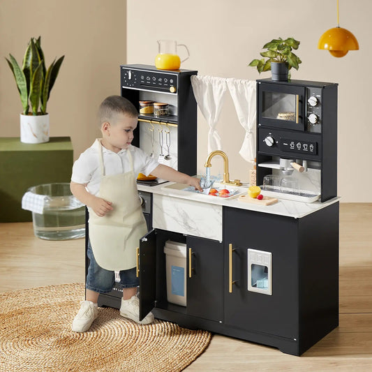 Tiny Land® Iconic Aqua Kitchen with Real - Flow Water System - Black - The Nurturing Nook