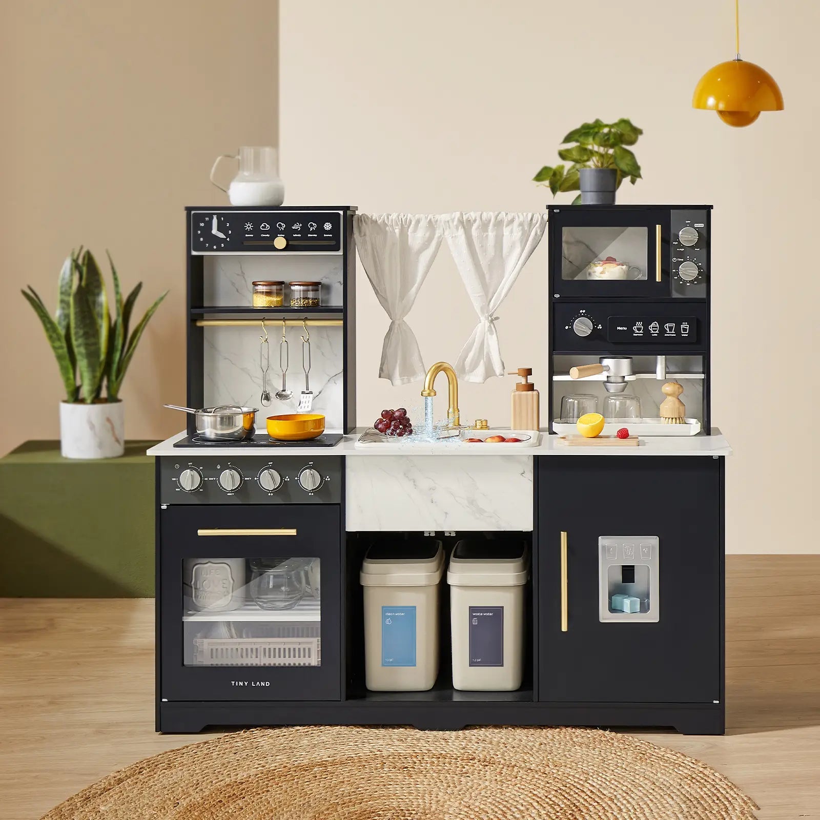 Tiny Land® Iconic Aqua Kitchen with Real - Flow Water System - Black - The Nurturing Nook