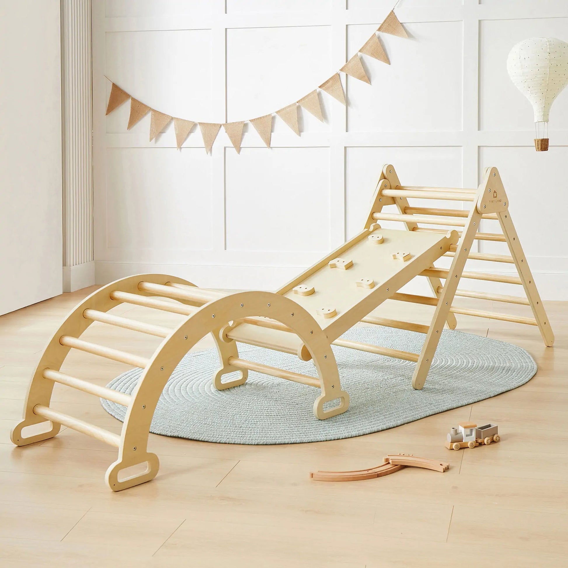 Tiny Land® Montessori climbing set – Pikler triangle with slide - The Nurturing Nook
