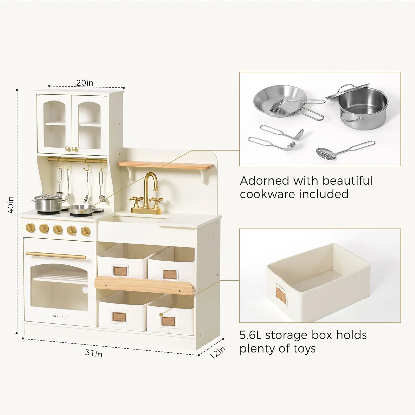 Tiny Land® Serenity Play Kitchen - Cream - The Nurturing Nook