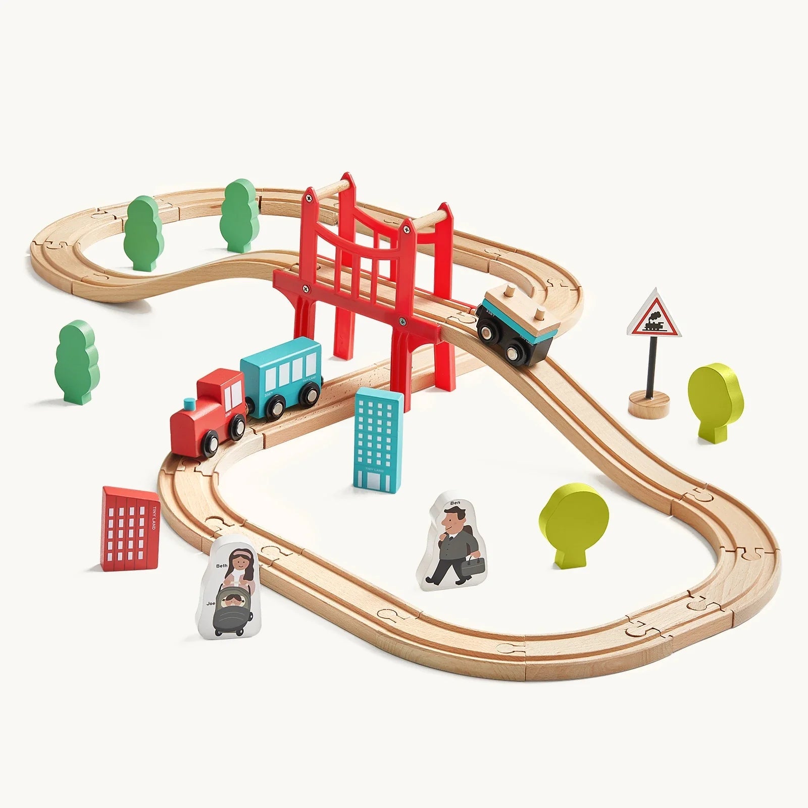 Tiny Land® Wooden Train Set for Children 39 Pcs - The Nurturing Nook