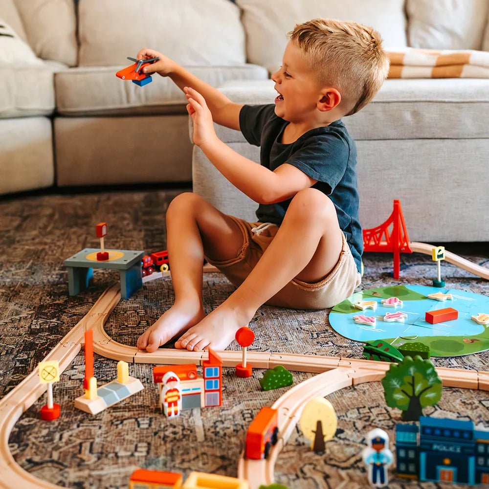 Tiny Land® wooden train sets – 55pcs & 110pcs options - The Nurturing Nook