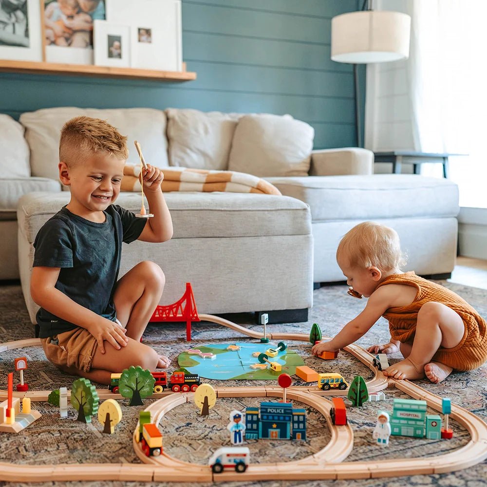 Tiny Land® wooden train sets – 55pcs & 110pcs options - The Nurturing Nook