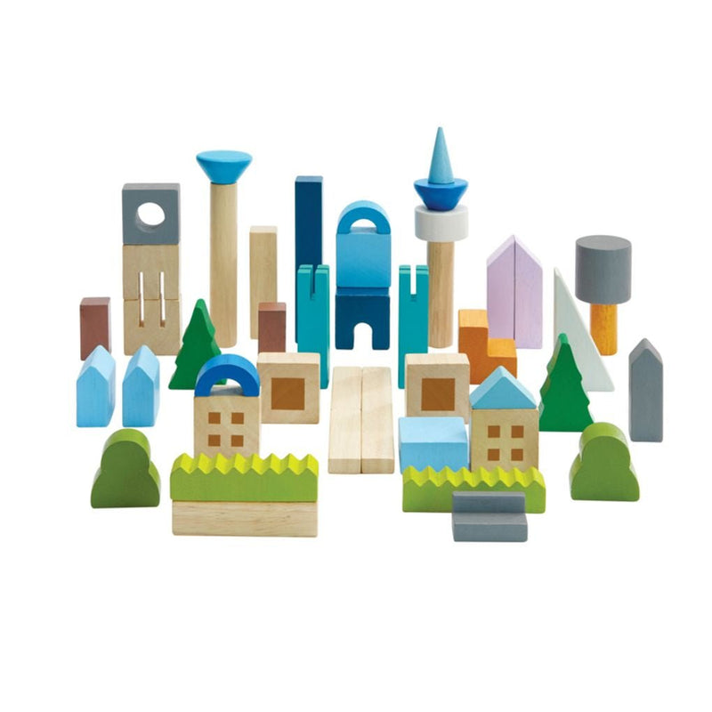 PlanToys urban city blocks set – 45-piece wooden toy