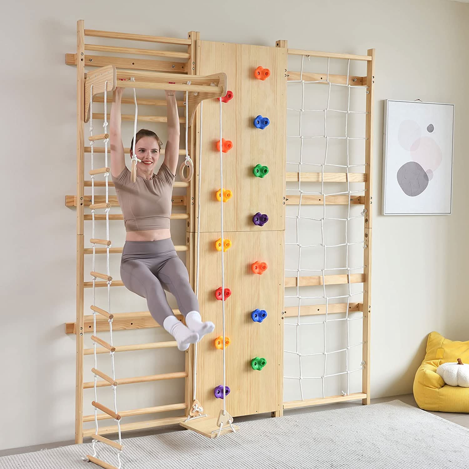 Walnut - 9 - in - 1 Swedish ladder wall gym and climber - The Nurturing Nook