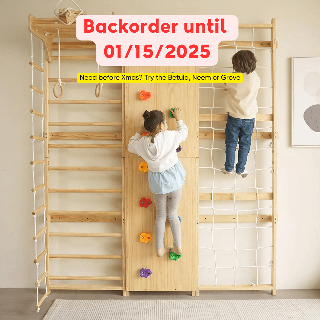Walnut - 9 - in - 1 Swedish ladder wall gym and climber - The Nurturing Nook
