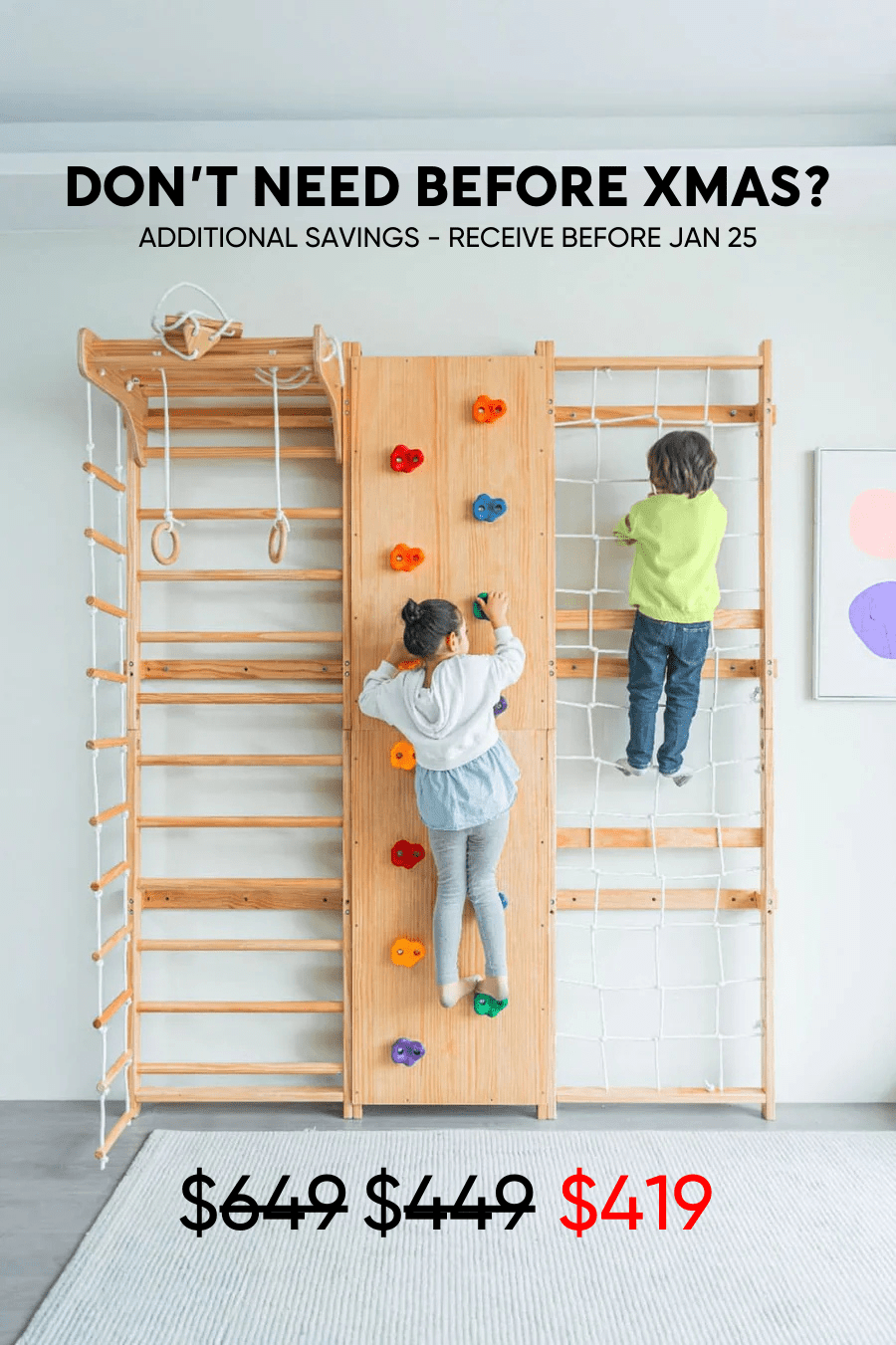 Walnut - 9 - in - 1 Swedish ladder wall gym and climber - The Nurturing Nook