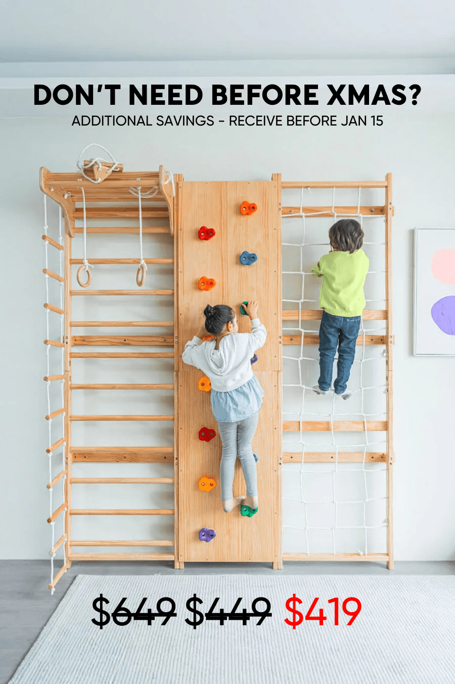 Walnut - 9 - in - 1 Swedish ladder wall gym and climber - The Nurturing Nook