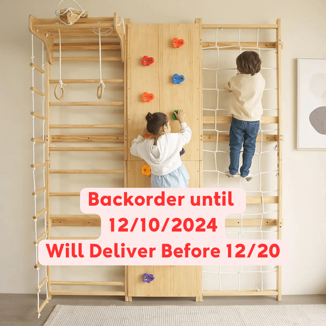 Walnut - 9 - in - 1 Swedish ladder wall gym and climber - The Nurturing Nook