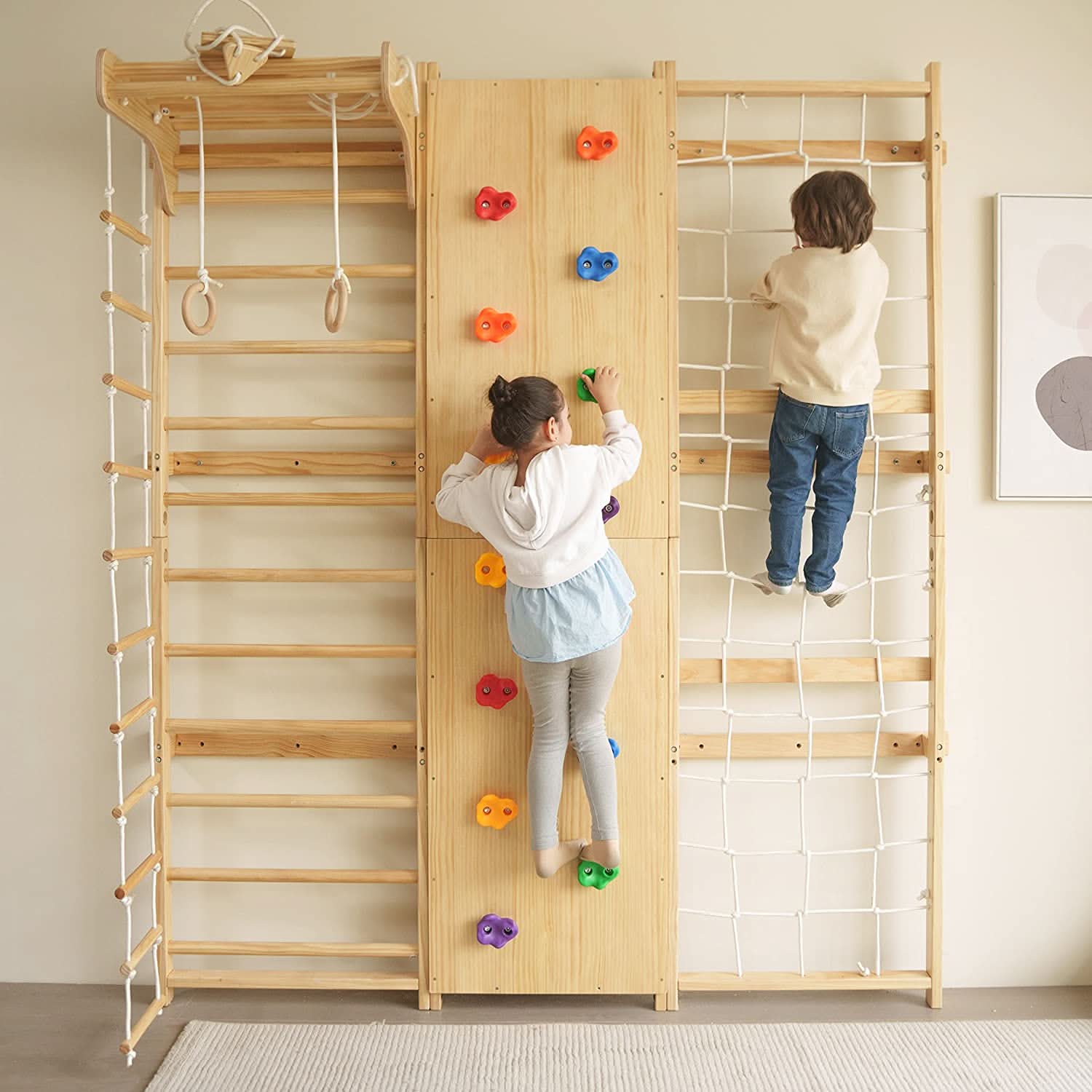 Walnut - 9 - in - 1 Swedish ladder wall gym and climber - The Nurturing Nook