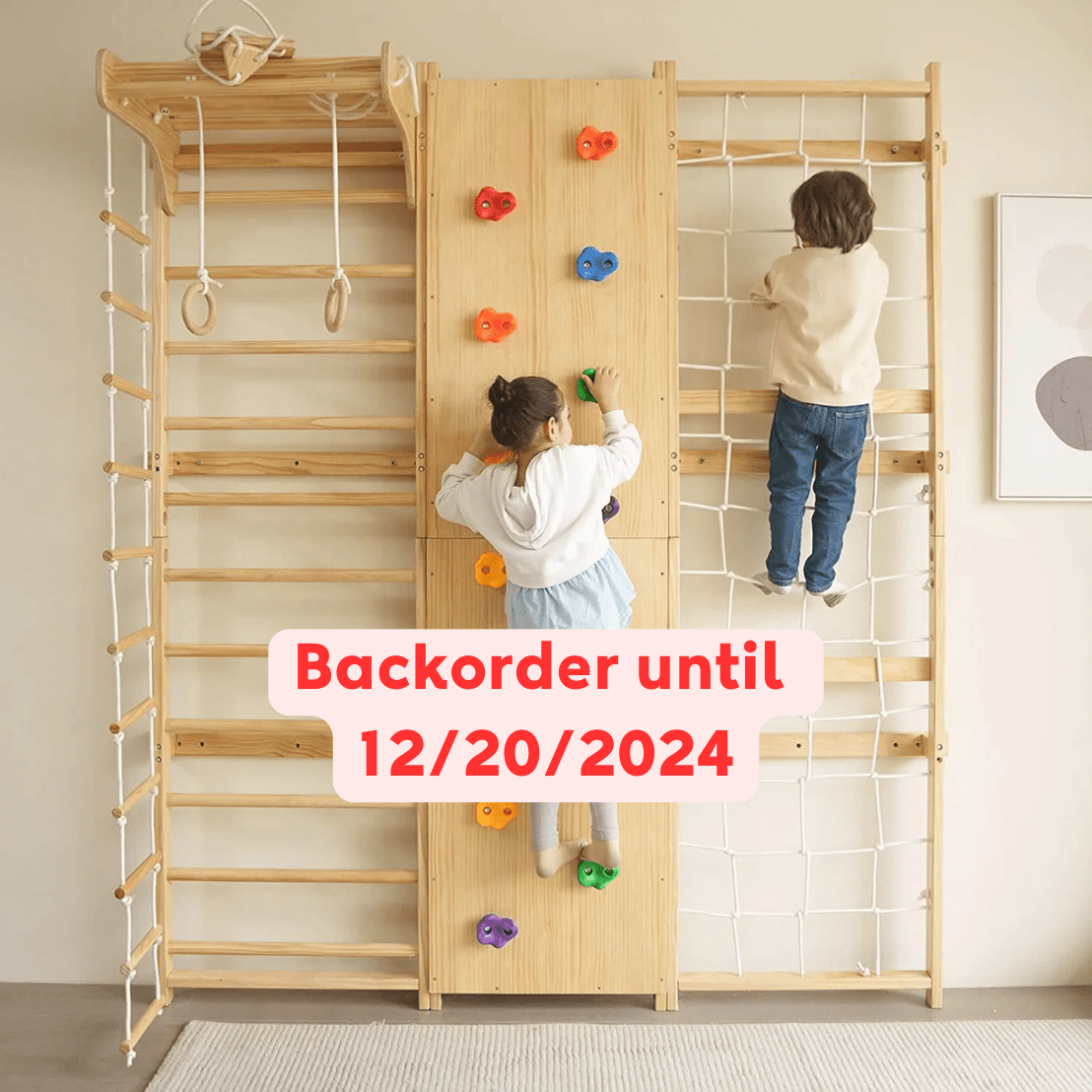 Walnut - 9 - in - 1 Swedish ladder wall gym and climber - The Nurturing Nook