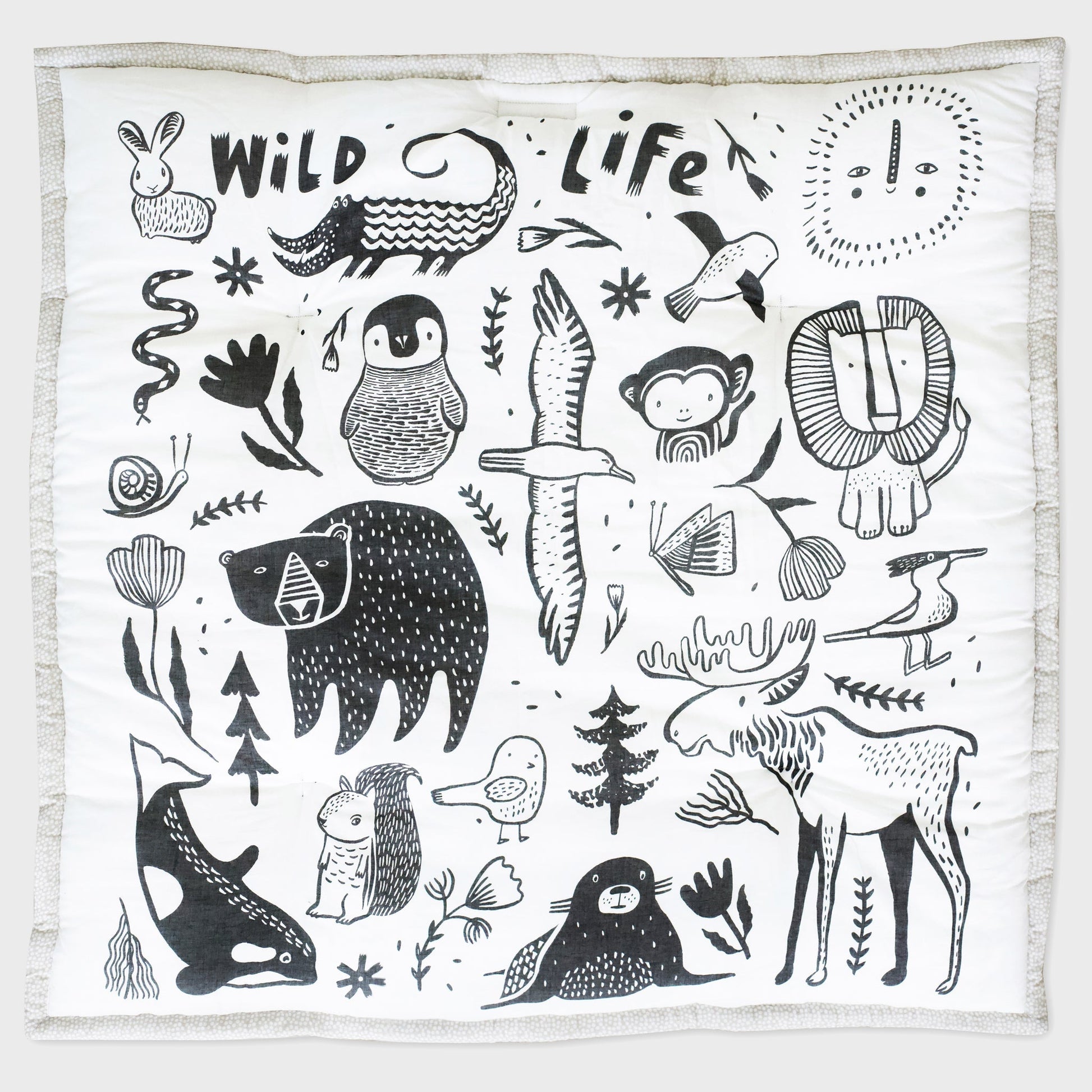 Wildlife reversible organic cotton playmat – forest, sea + plains - The Nurturing Nook