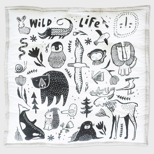 Wildlife reversible organic cotton playmat – forest, sea + plains - The Nurturing Nook