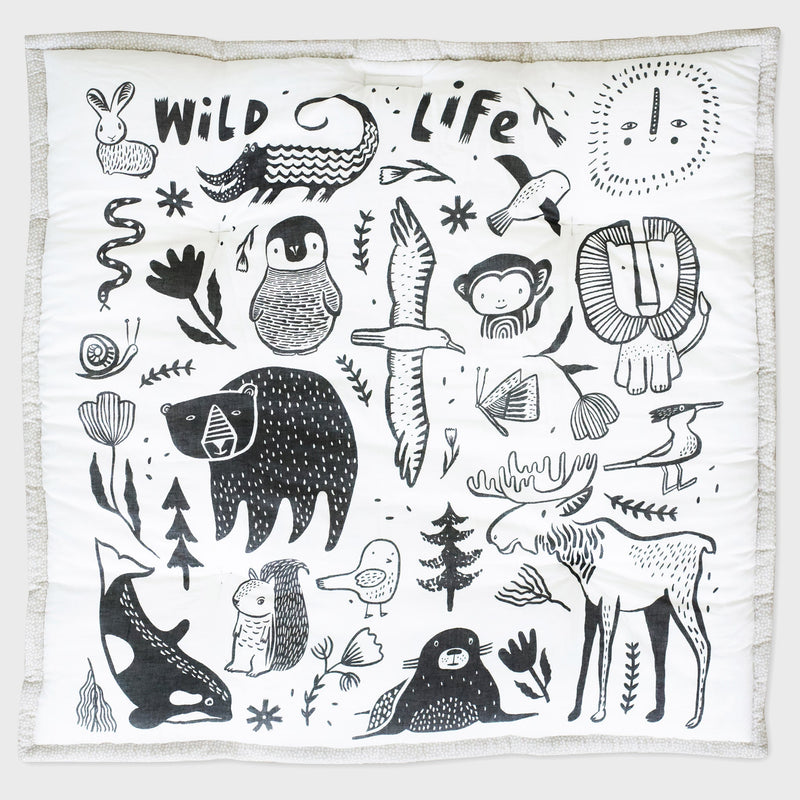Wildlife reversible organic cotton playmat – forest, sea + plains