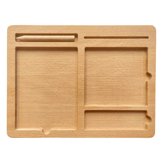 Wooden 3 - part educational activity/sand tray with card slot and pen - The Nurturing Nook