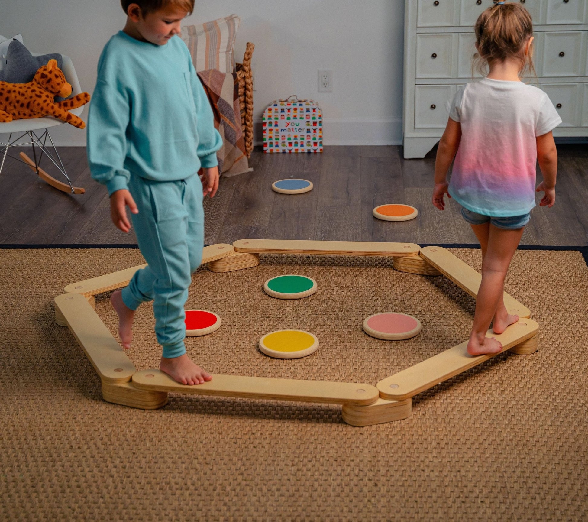 Wooden balance beam stepping stones set - The Nurturing Nook