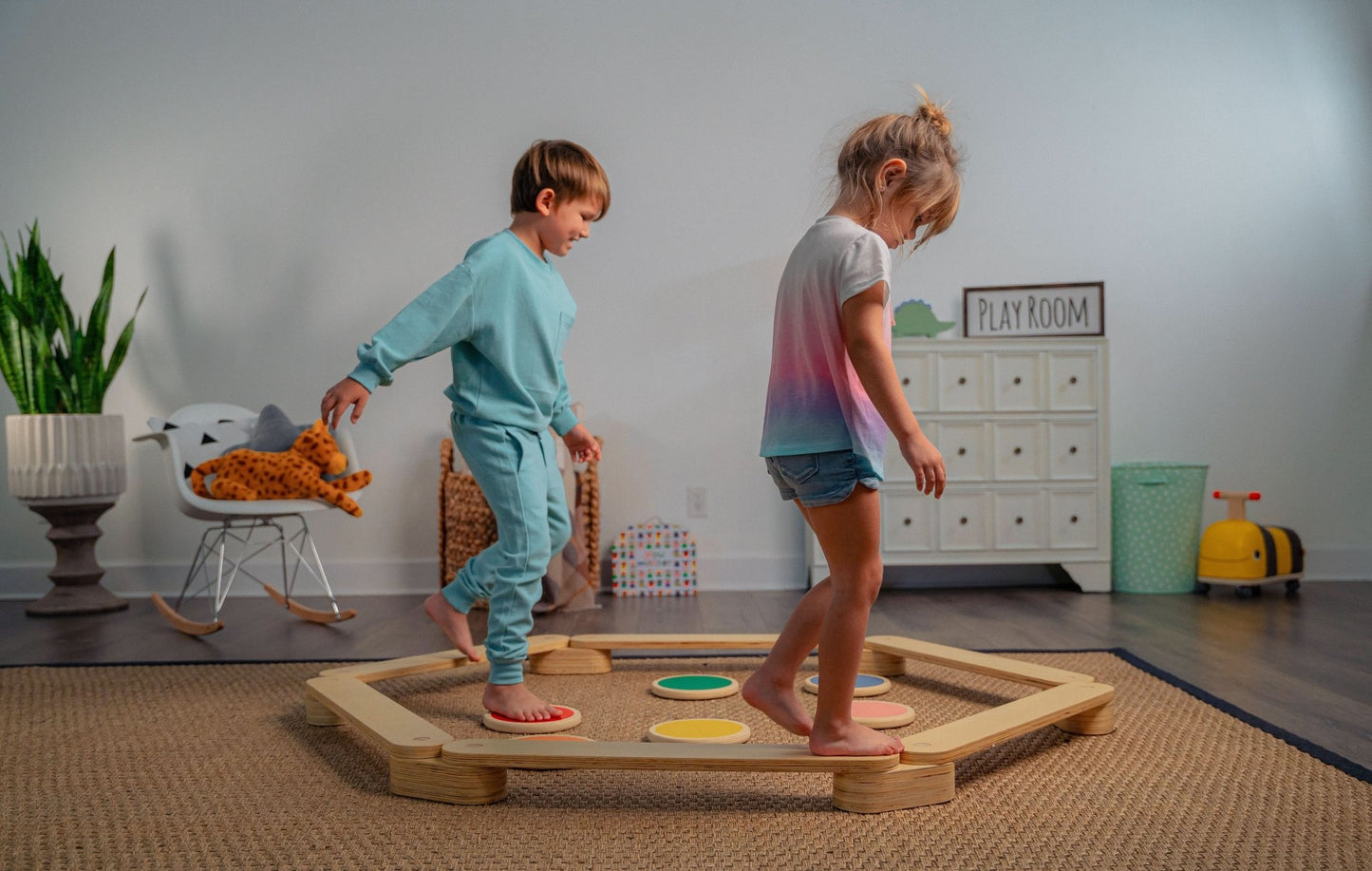 Wooden balance beam stepping stones set - The Nurturing Nook