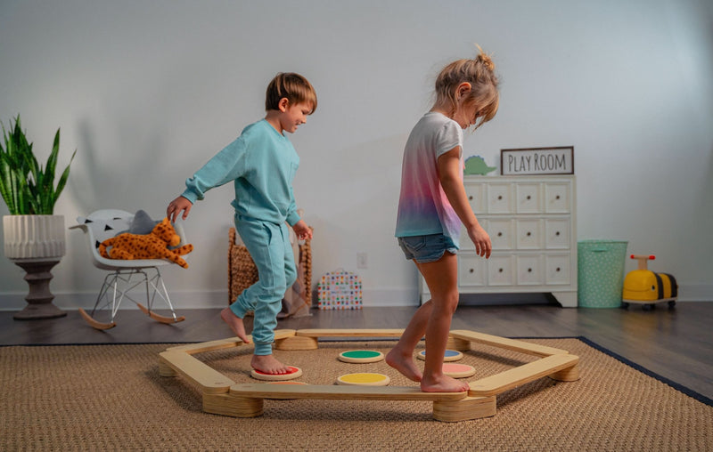 Wooden balance beam stepping stones set