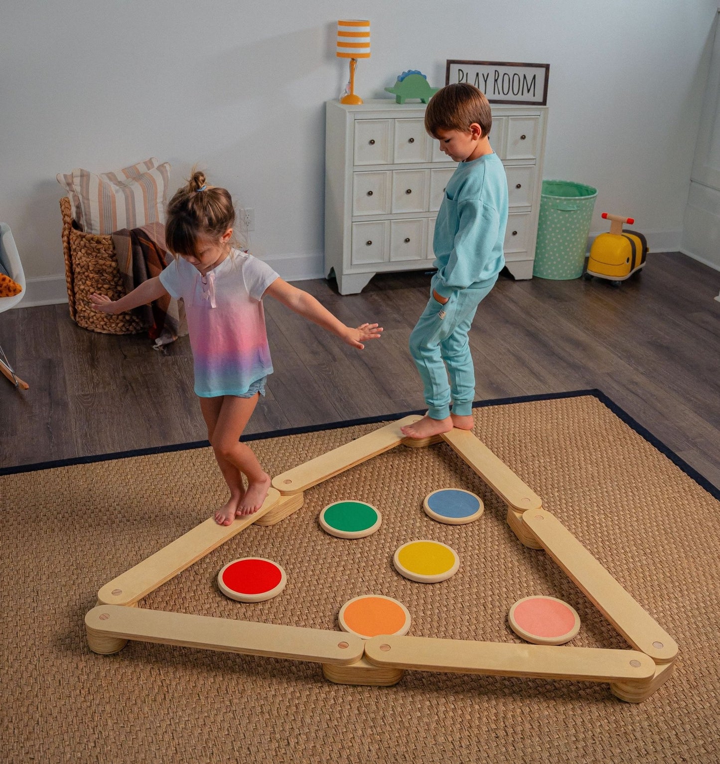Wooden balance beam stepping stones set - The Nurturing Nook