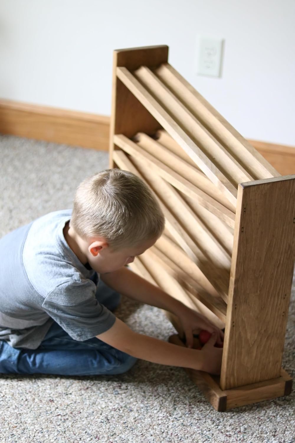 Wooden ball roller racetrack – safe marble - free version, Amish - made - The Nurturing Nook