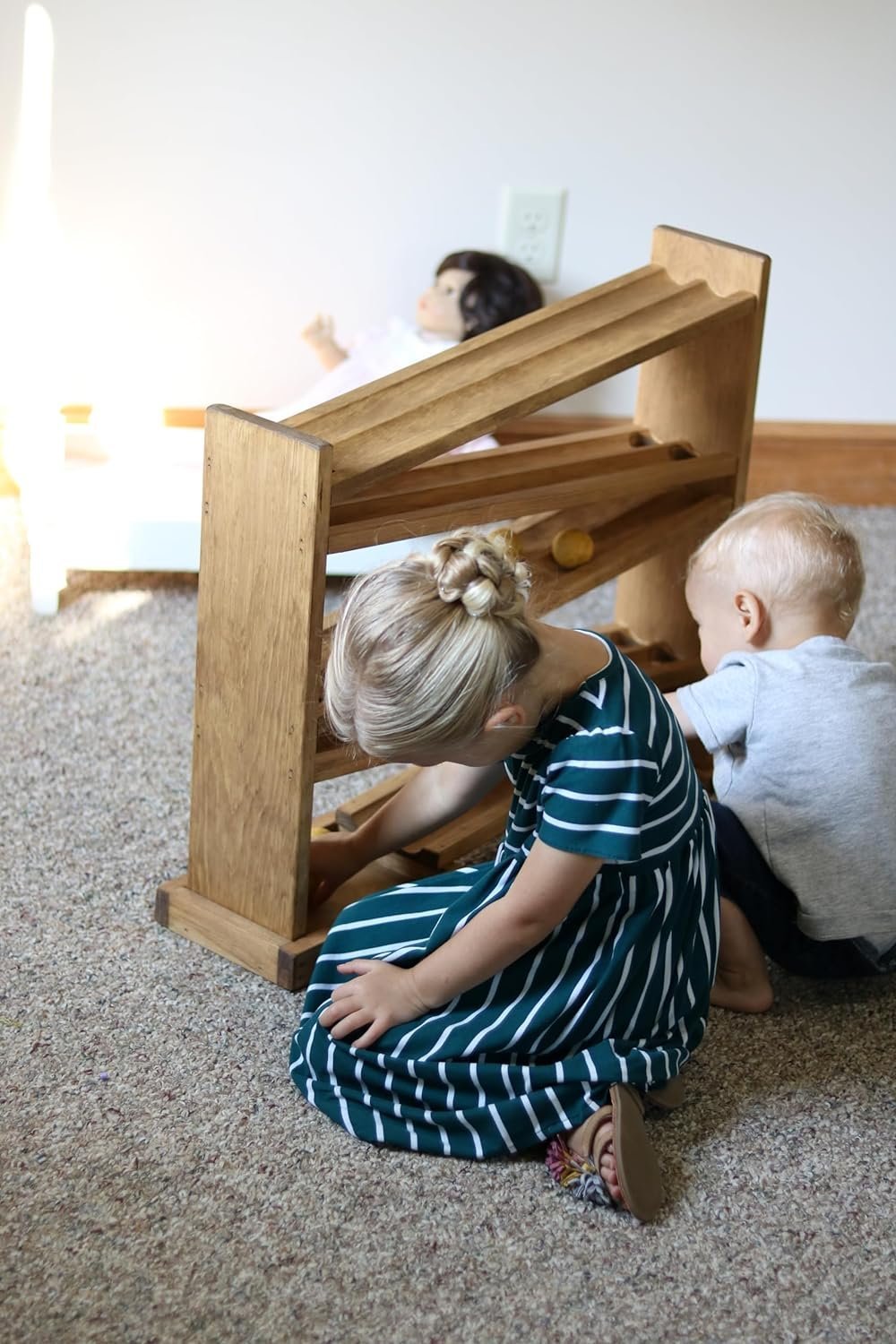 Wooden ball roller racetrack – safe marble - free version, Amish - made - The Nurturing Nook