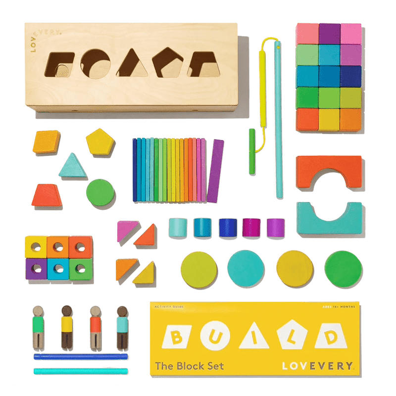 Wooden block set for open-ended play and motor development