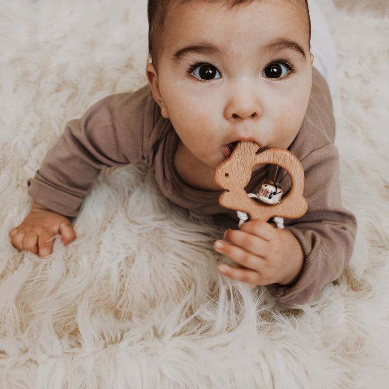 Wooden bunny rattle