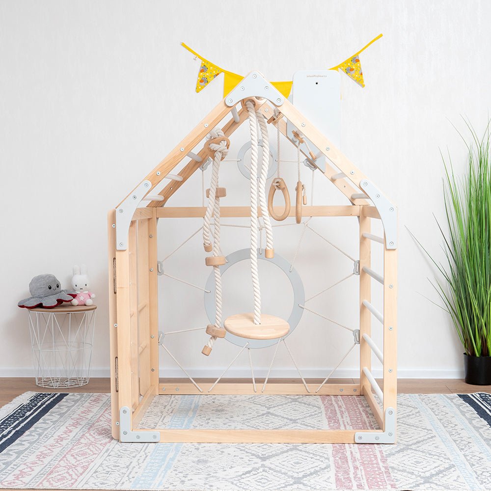 Wooden climbing playhouse – indoor climber & play space - The Nurturing Nook