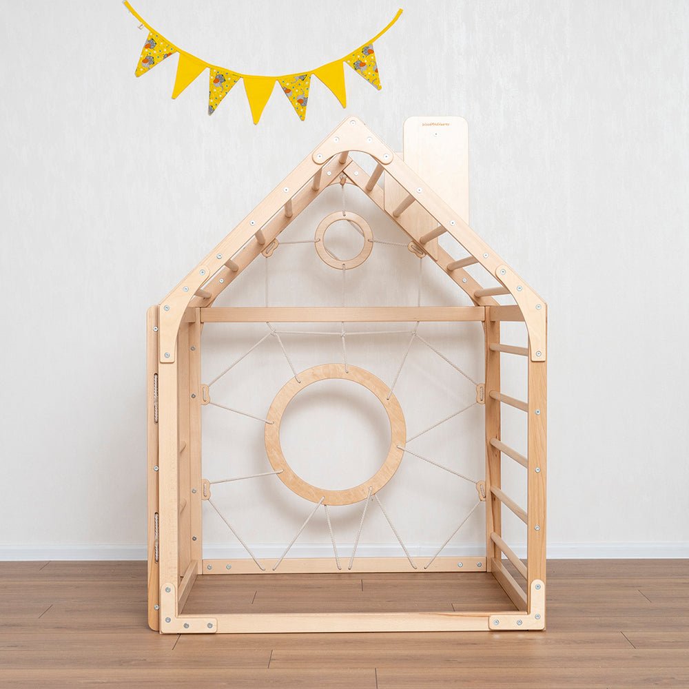 Wooden climbing playhouse – indoor climber & play space - The Nurturing Nook