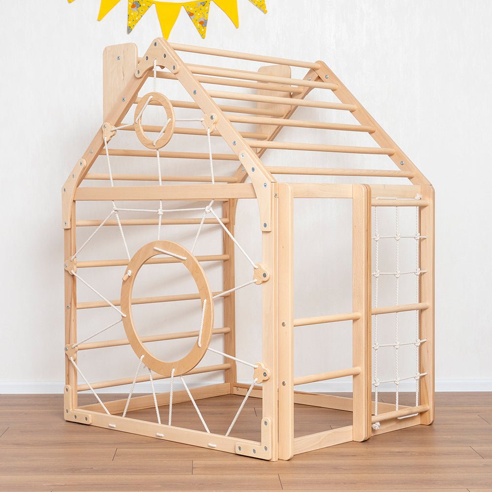 Wooden climbing playhouse – indoor climber & play space - The Nurturing Nook