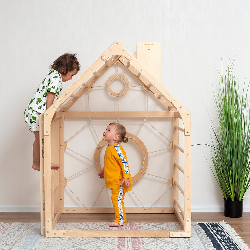 Wooden climbing playhouse – indoor climber & play space - The Nurturing Nook