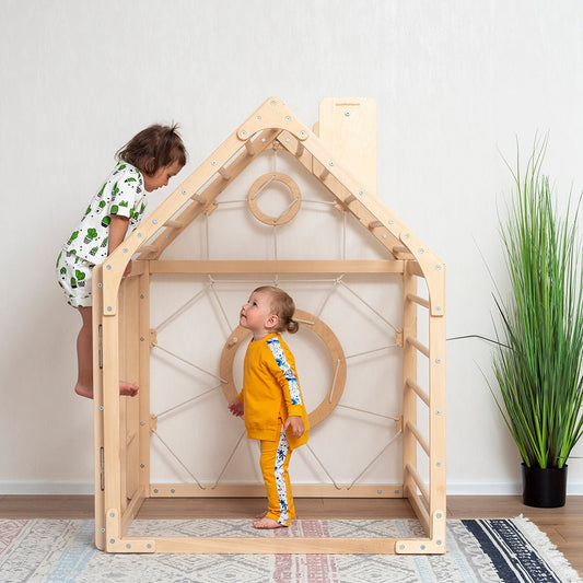 Wooden climbing playhouse – indoor climber & play space - The Nurturing Nook