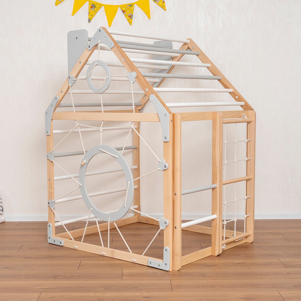 Wooden climbing playhouse – indoor climber & play space - The Nurturing Nook